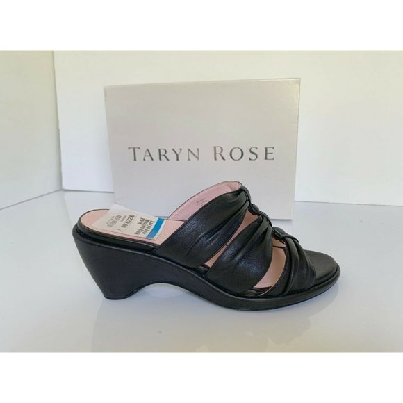 Taryn Rose Maison Platform Wedge Strap Sandal Open Toe Mule Black Leather US 10 - Picture 5 of 7